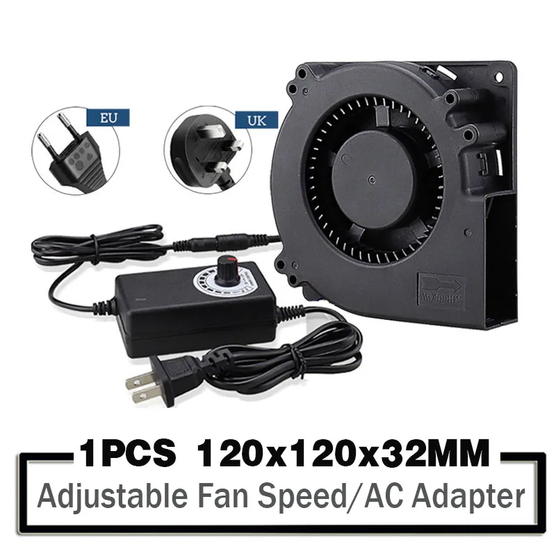 120MM Turbo Blower Fan 12V DC Female Connector 12cm 120x120x32mm 12032 Centrifugal Cooling Fan w/ AC 100V 220V Power Adapter