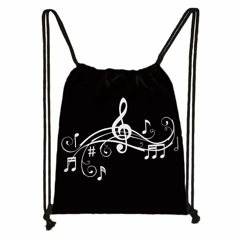 Music Notes Print Backpack Heartbeat ECG Women Drawstring Bag Outdoor Large Capacity Storage Bag for Travel Shoes Holder Gift