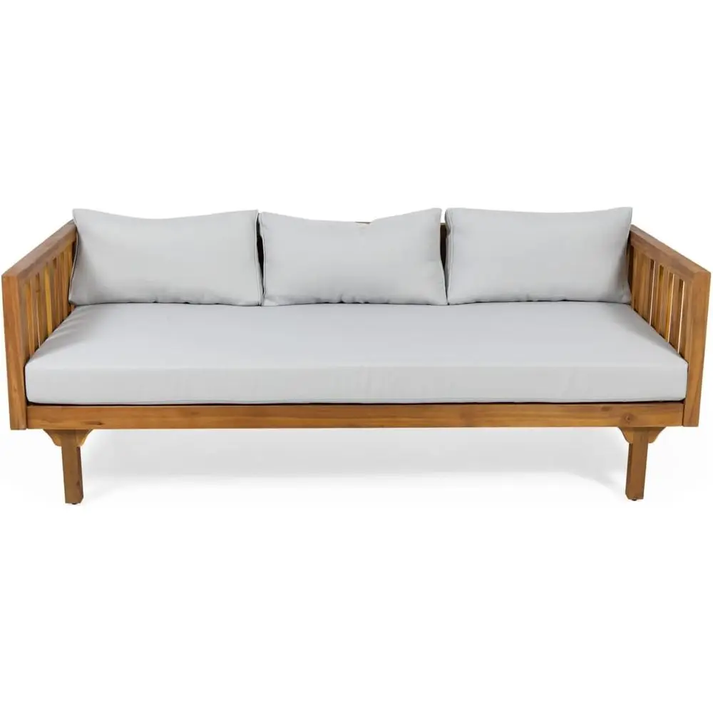 

3 Seater Acacia Wood Daybed, Teak Finish, Light Grey