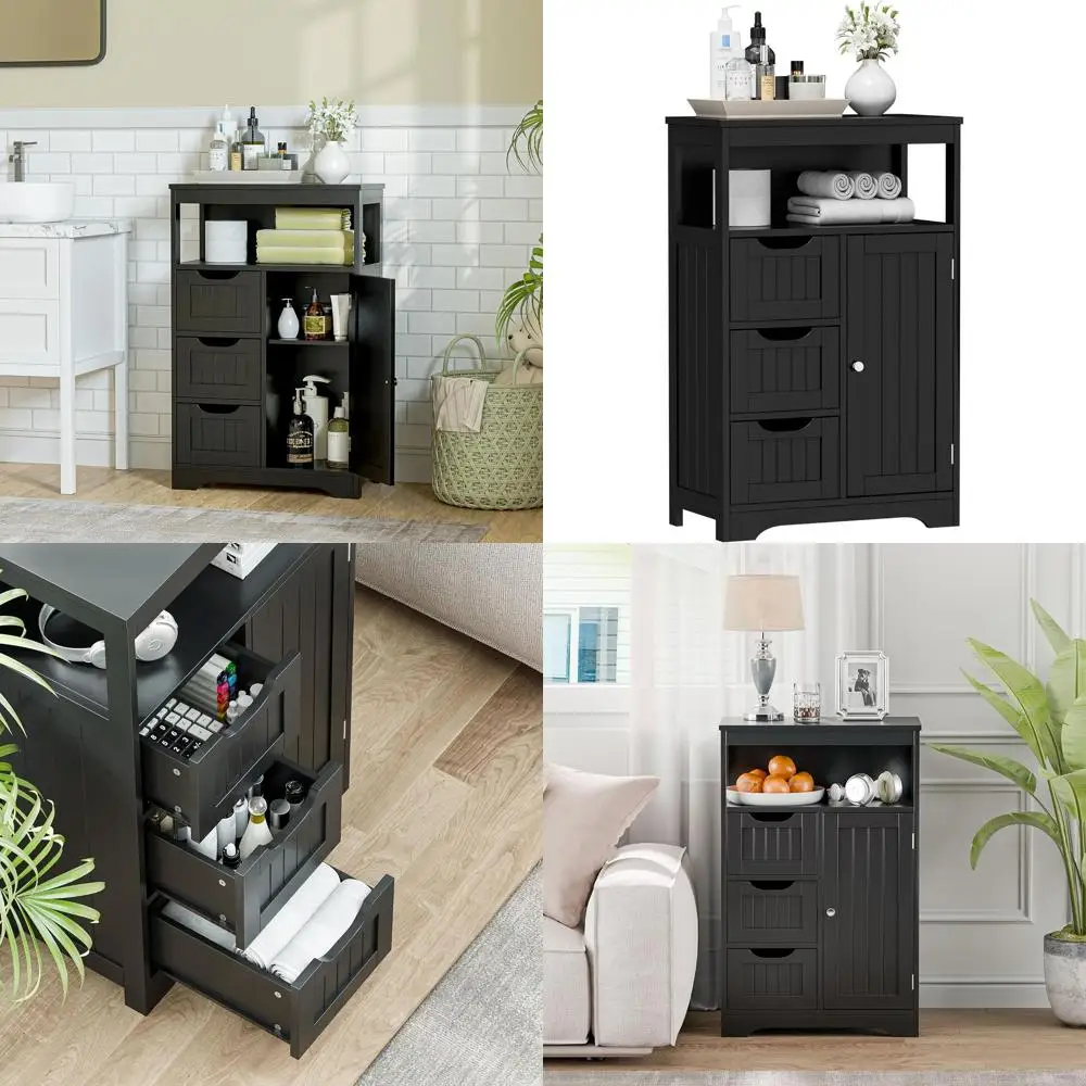 

Freestanding 3-Drawer 1-Door Black Bathroom Floor Cabinet for Storage and Home Office Use