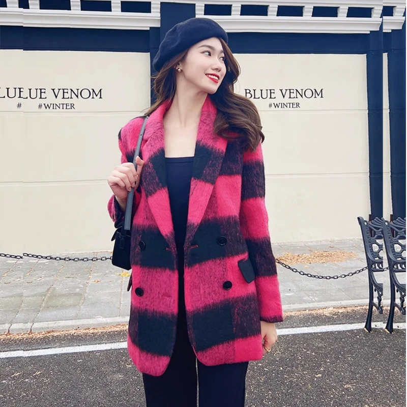 UNXX Loose Vintage Plaid Woolen Coat Women's Winter 2024 New Short Petite Thick Wool Coat Female Office Lady Top High Quality