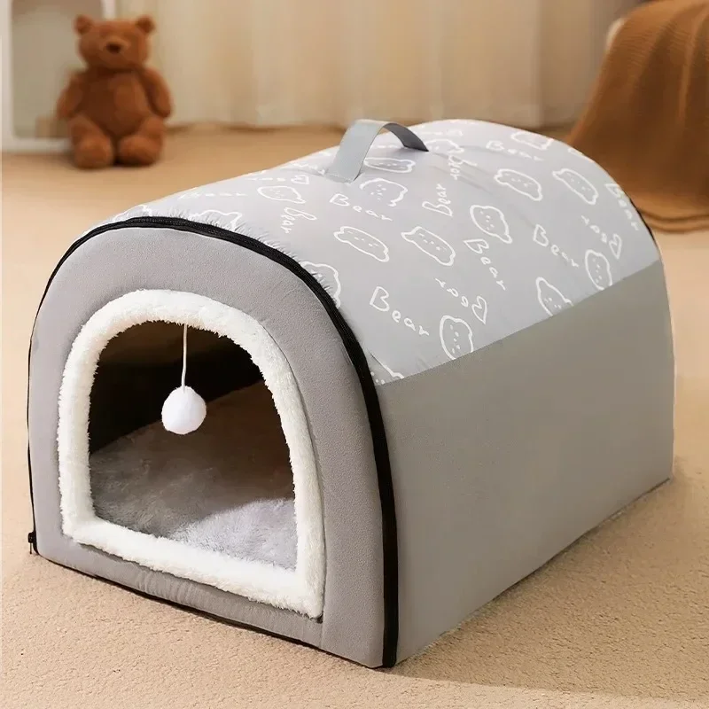 

Premium Winter Dog House, Soft Cat Bed Deep Sleep House, Removable Cushion, Enclosed Pet Tent for Kittens, Puppy Supplies