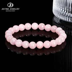 JD Natural Stone Pink Rose Quartz Crystal Beads Bracelet Women Reiki Healing Elastic Rope Jewelry Yoga Meditation Prayer Gifts