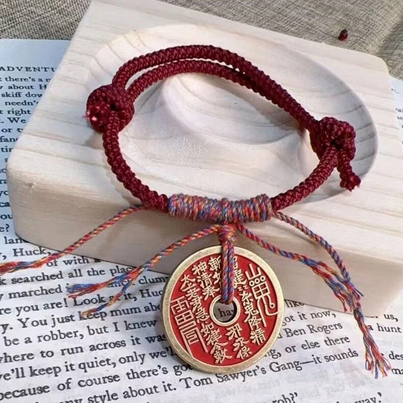 New Chinese Tibetan Style National Style Hand Rope Mountain Ghost Spending Red Rope Hand-woven Copper Bracelet For Men And Women image 4