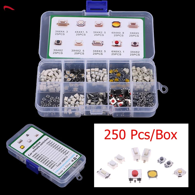 (ZYDD01) 250 Pcs/Box 10-Types Car Remote Control Switch Buttons for Tablet Computer Car Key Microswitch