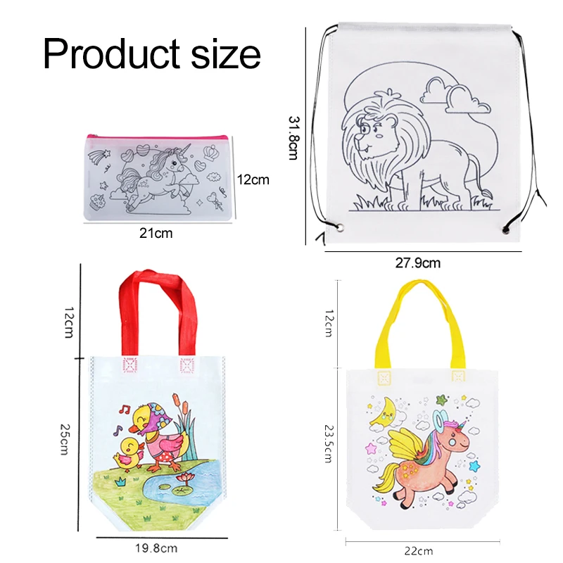 5/10pcs Graffiti Storage Bag Non-woven Fabric Handbag Drawstring Bag Knapsack Pencil Case Cartoon Pattern Art Painting Props TMZ