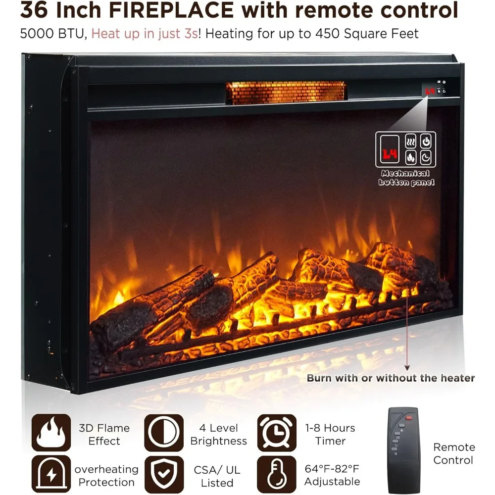 ACCOHOHO Soporte para TV con chimenea para TV de 80 pulgadas, centro de entretenimiento de granja de 35,7 de alto con chimenea eléctrica de 36 pulgadas, consola multimedia con