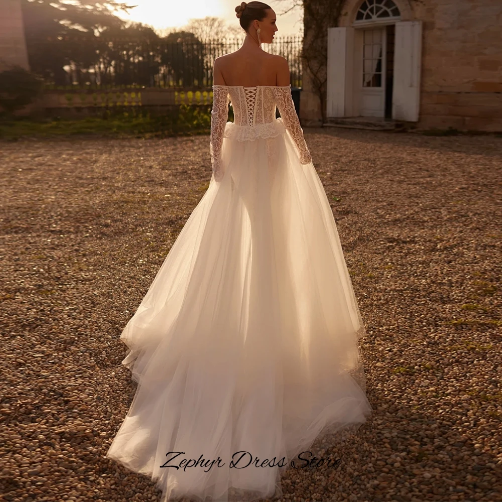 Delicate Lace Boat Neck Wedding Dress Elegant Mermaid Appliques Bridal Gown Customized High Quality Tulle Beading Robe de mariée image 2