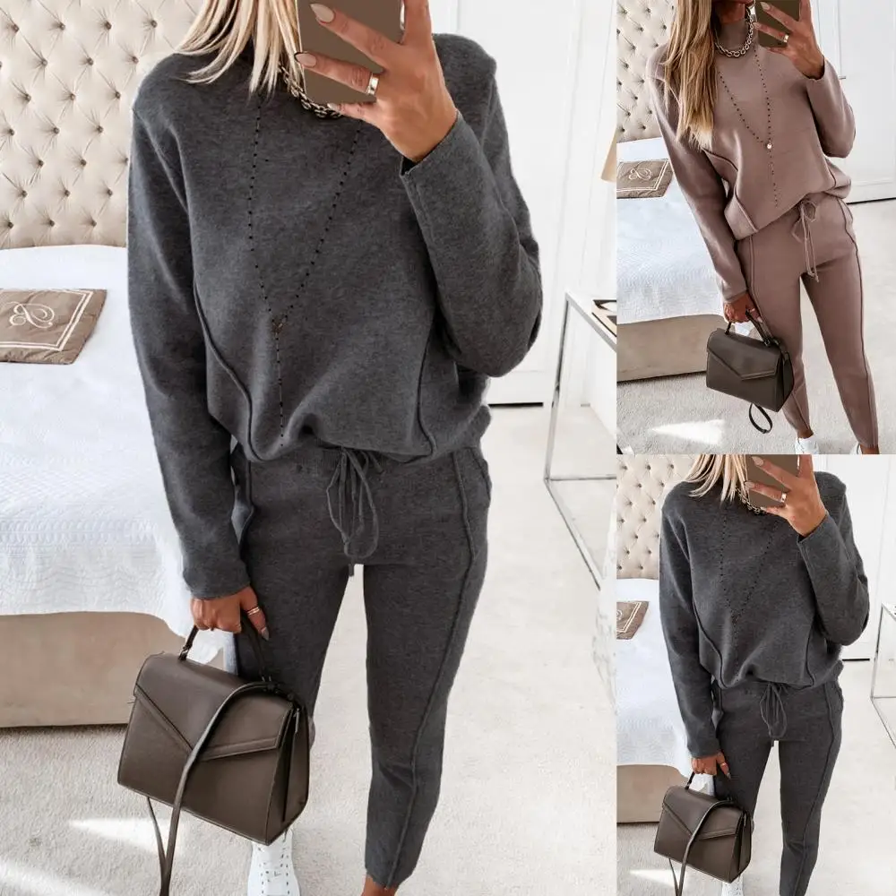 2022 Winter Women Two Piece Sets Tracksuit Autumn Casual Solid Long Sleeve Hoodie Sweatshirts Female Blouse Trouser Pant Suit