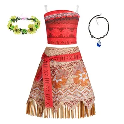 Girl Vaiana Fantasy Children Summer Carnival Tassel Dress Clothing Set Kids Princess Party Elegant Dress Christmas Moana Costume