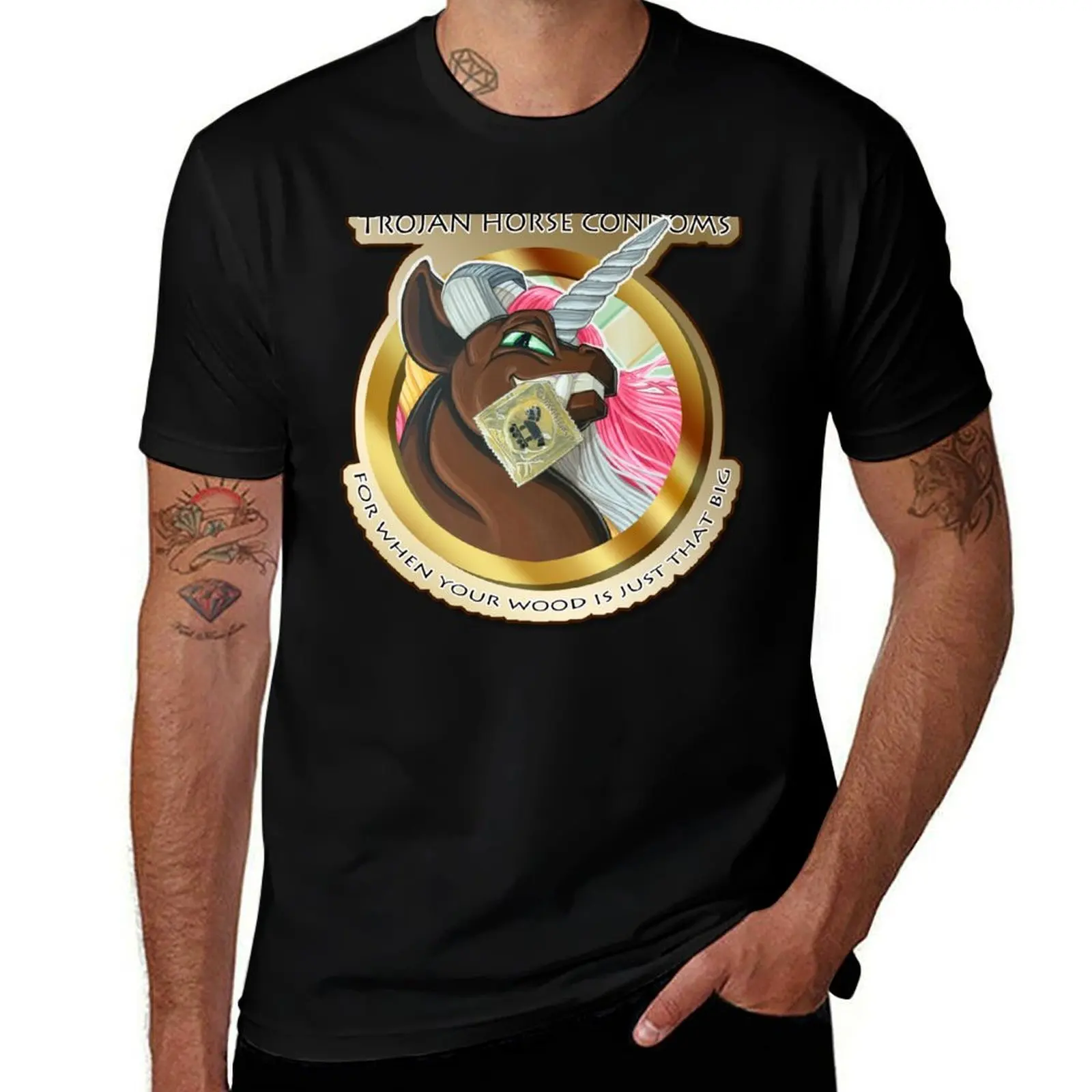 

Trojan Horse Condoms T-Shirt Athletic Quick Dry T-Shirt for Men