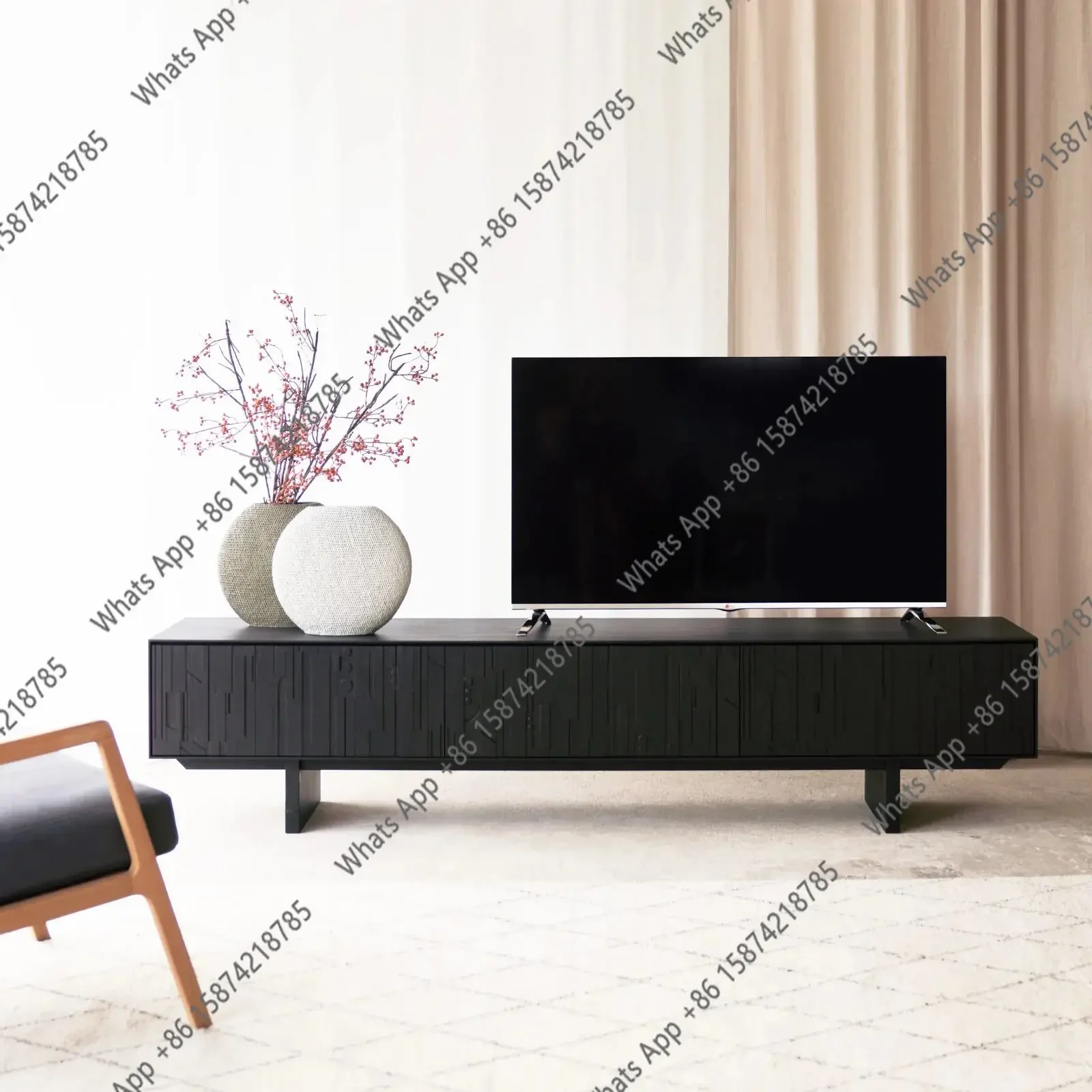 XX Retro Solid Wood TV Cabinet Black French Engraved Nordic Medium And Ancient Style Modern Simple Bedroom Locker Nordic