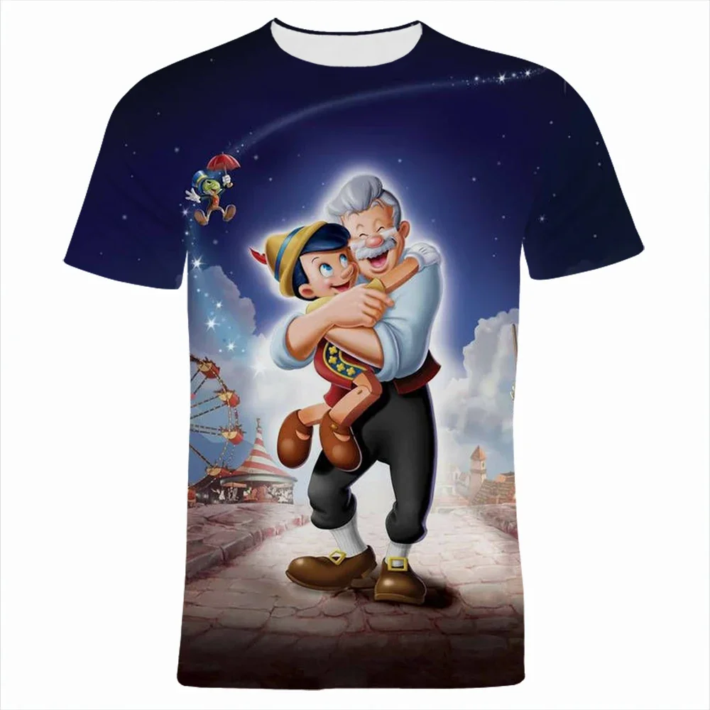 Disney-camisetas de Pinocho para hombre y mujer, ropa de calle con estampado 3D de dibujos animados, informal, a la moda, de gran tamaño, para niños y niñas