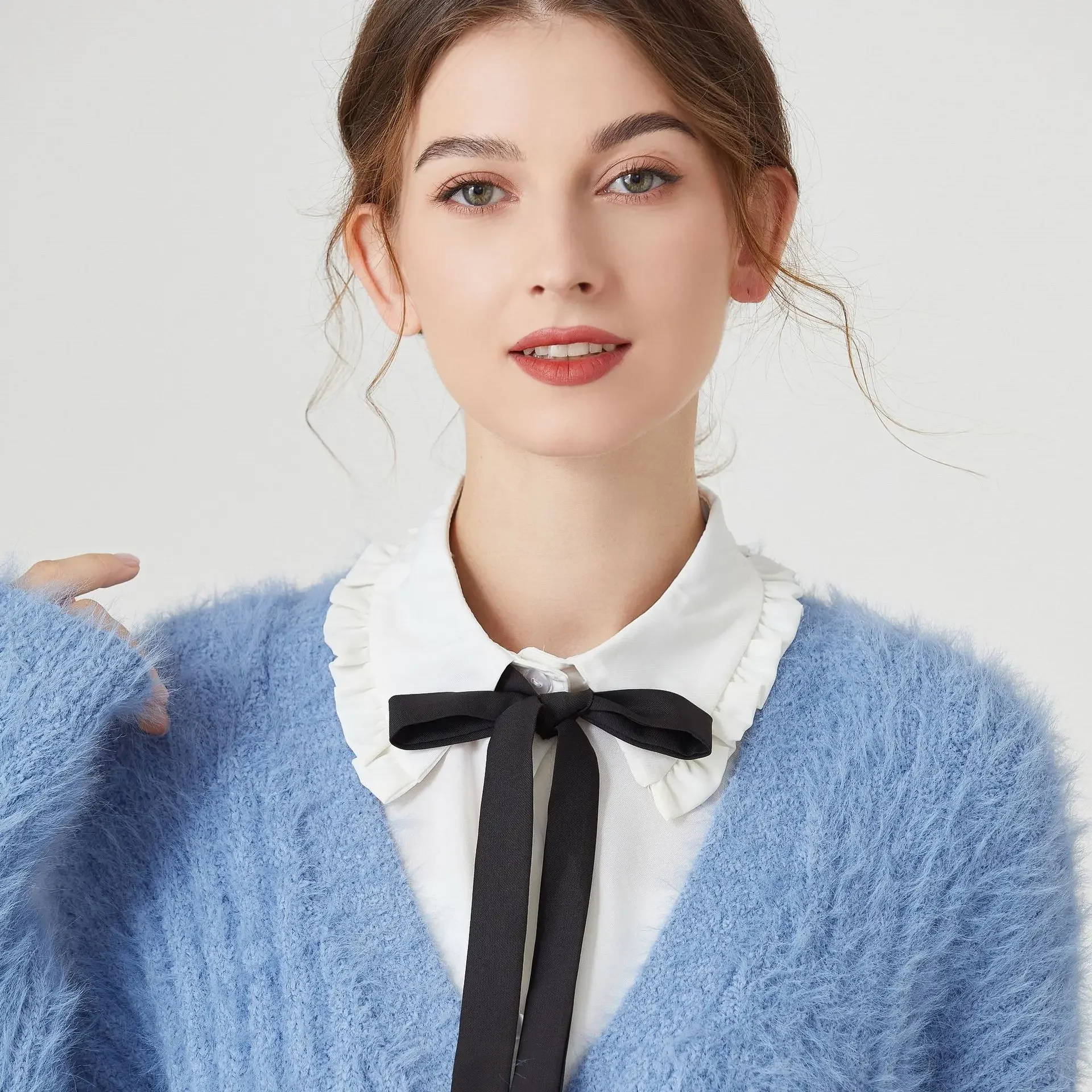 Girls Bowknots Lapel Shirt Detachable Collar Autumn Sweater Blouse Women Fake Collar Girls Removable Shirt Neck False Collar