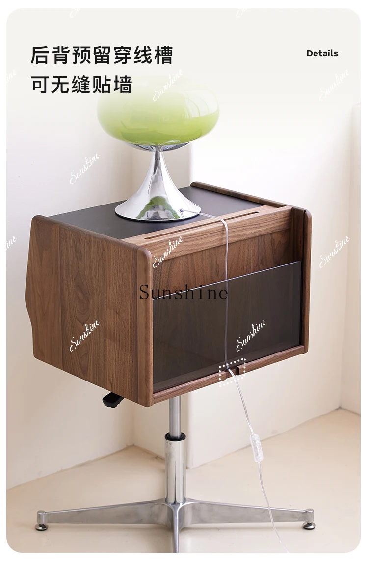Retro side few lift rotating bedside black walnut removable record sofa side cabinet  FT