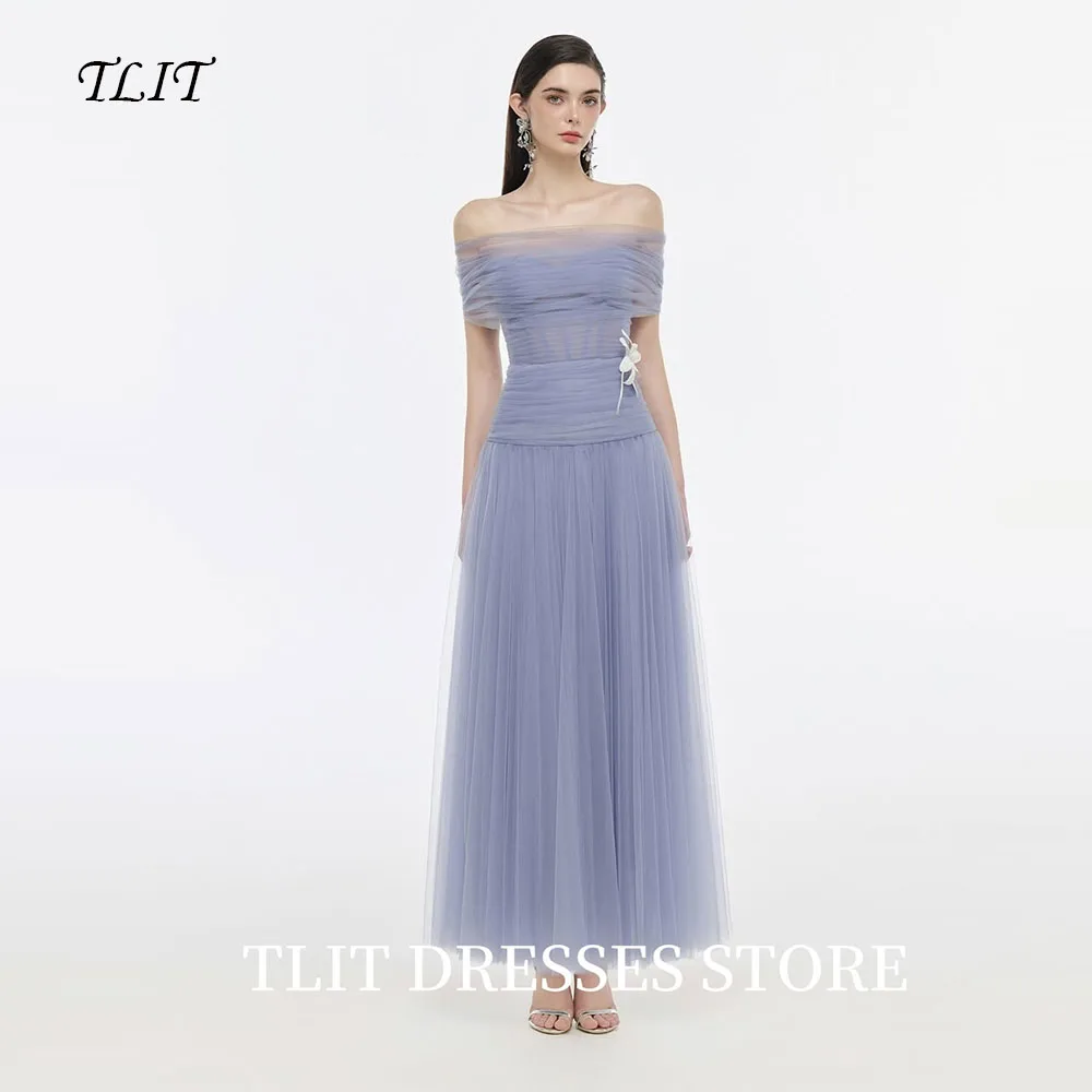 

TLIT 2025 Luxury Violet Sheath A-Line Tulle Evening Dresses Strapless Off The Shoulder فستان سهرة نسائي Customized Zipper Gown