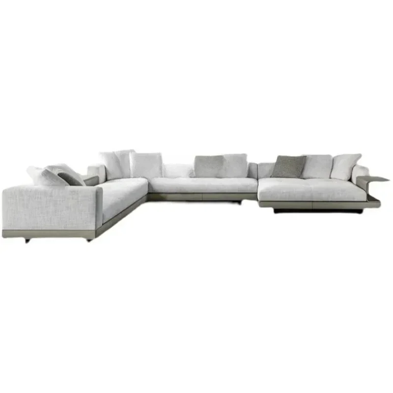 

Italian minimalist leather fabric sofa simple luxury straight corner living room combination fabric