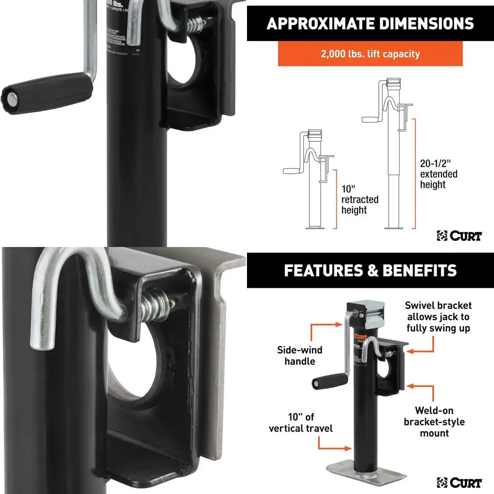 

28302 Weld-On Bracket-Style Swivel Trailer Jack, 3,000 lbs. Support Capacity, 10 Inches Vertical Travel