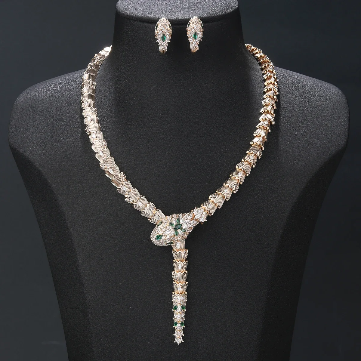 

Fashion Cubic Zirconia Animal Snake Necklace Earrings set Women Party Jewelry Costume Accessories CN11449