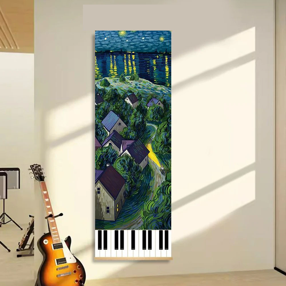 Music Classroom Oil Painting Tapestry, Wall Decor, Wall Hanging, Piano Room & Studio Background Poster, Music Store Training Cul