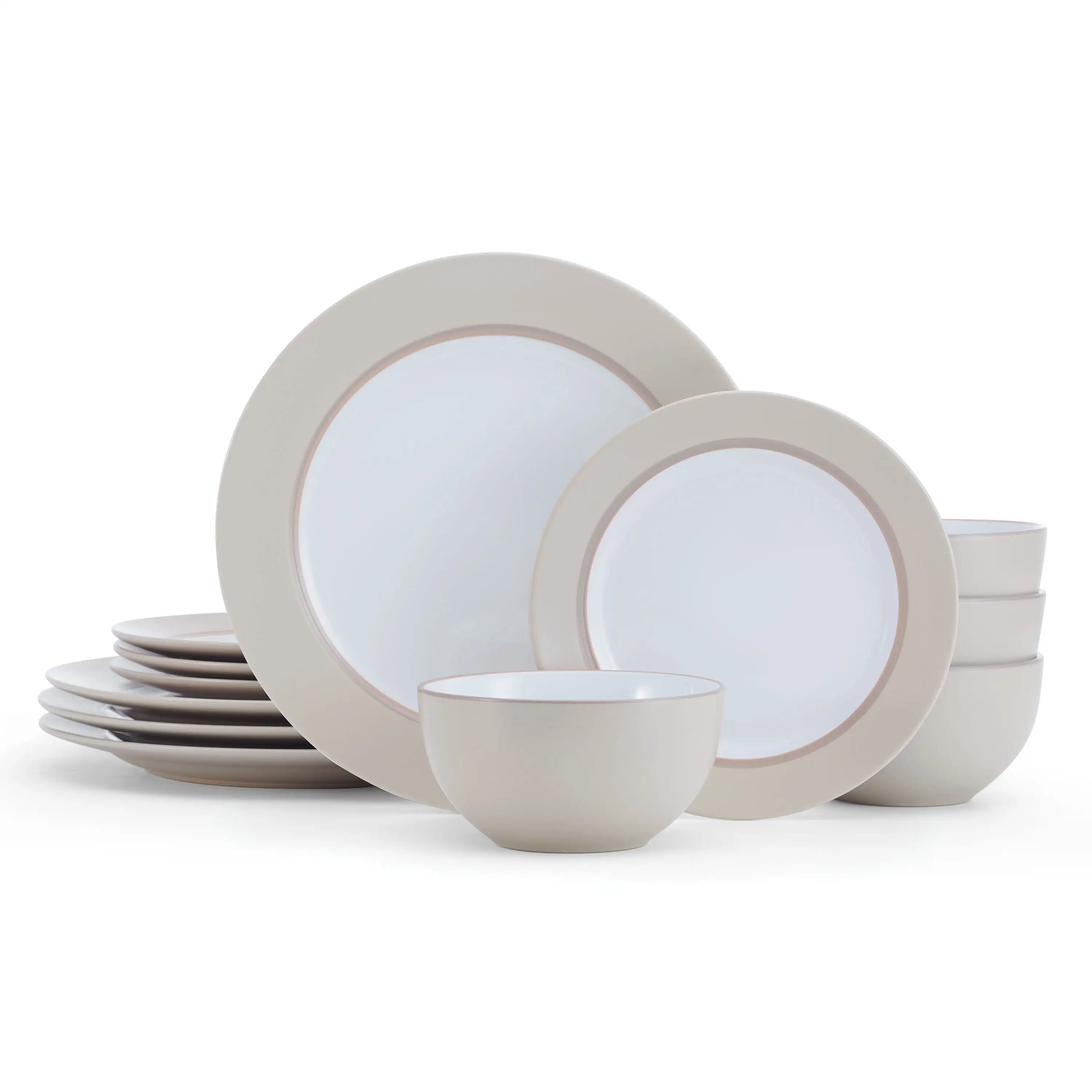 

Grayson Taupe 12-Piece Stoneware Dinner Set Round White