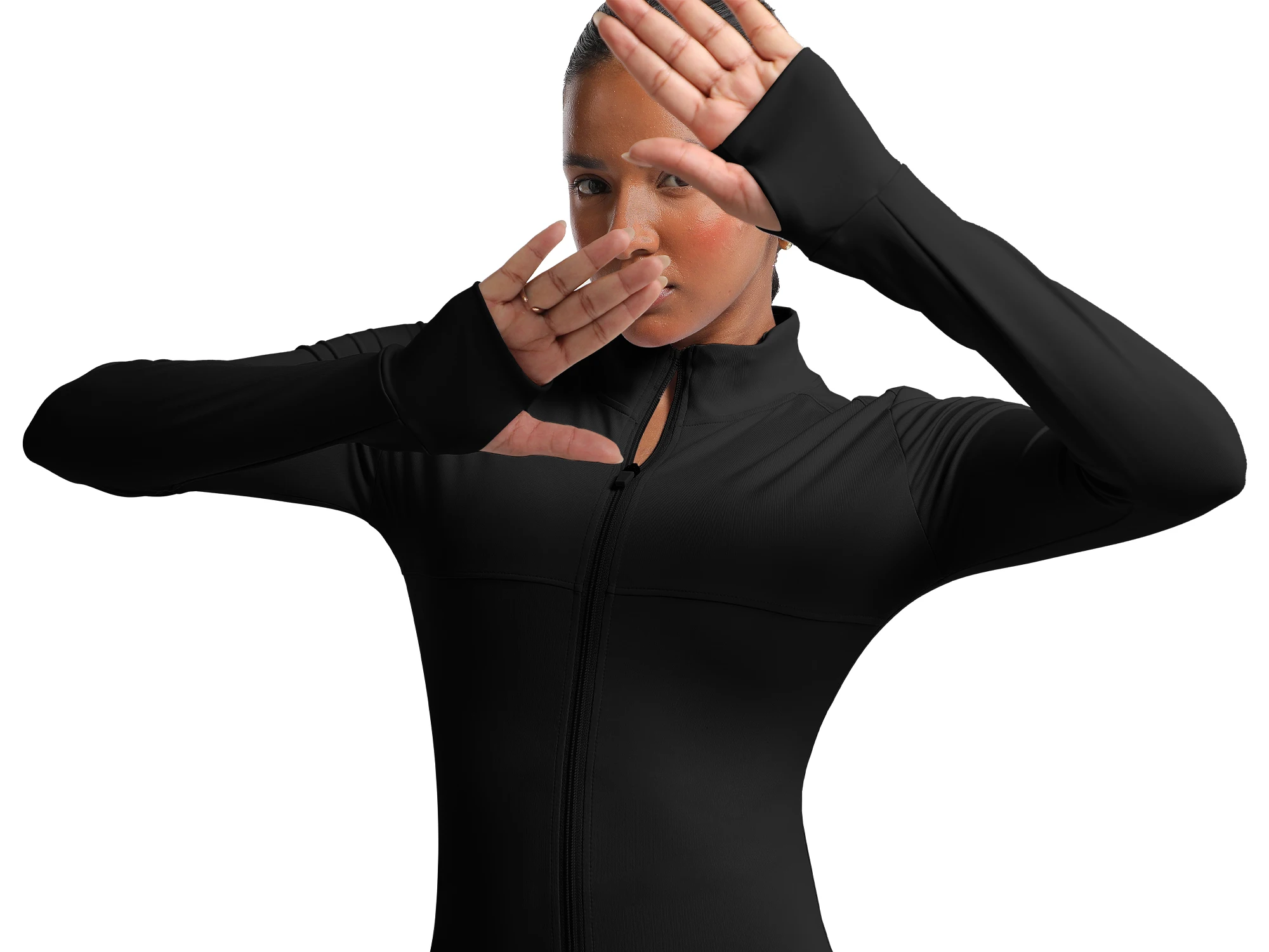 เสื้อแจ็คเก็ตออกกำลังกายผู้หญิง น้ำหนักเบา แบบซิป เสื้อโยคะ ทรงครอป แอธเลติก ทรงเข้ารูป