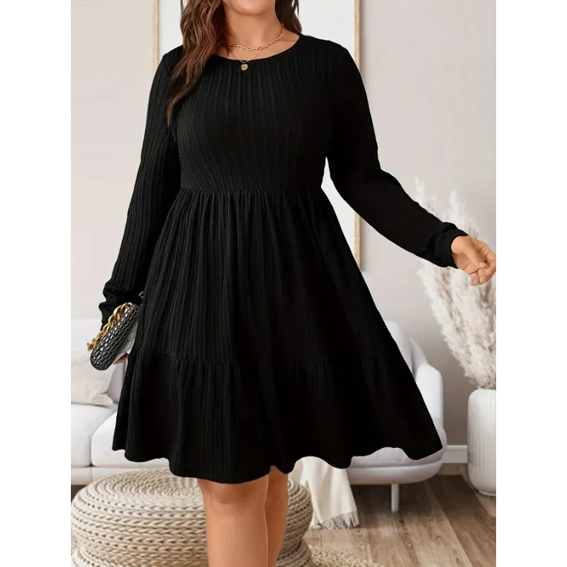 

Плюс размер 1XL-5XL, новое модное женское вязаное платье с рюшами на подоле, женское однотонное удобное платье до щиколотки с длинными рукавами