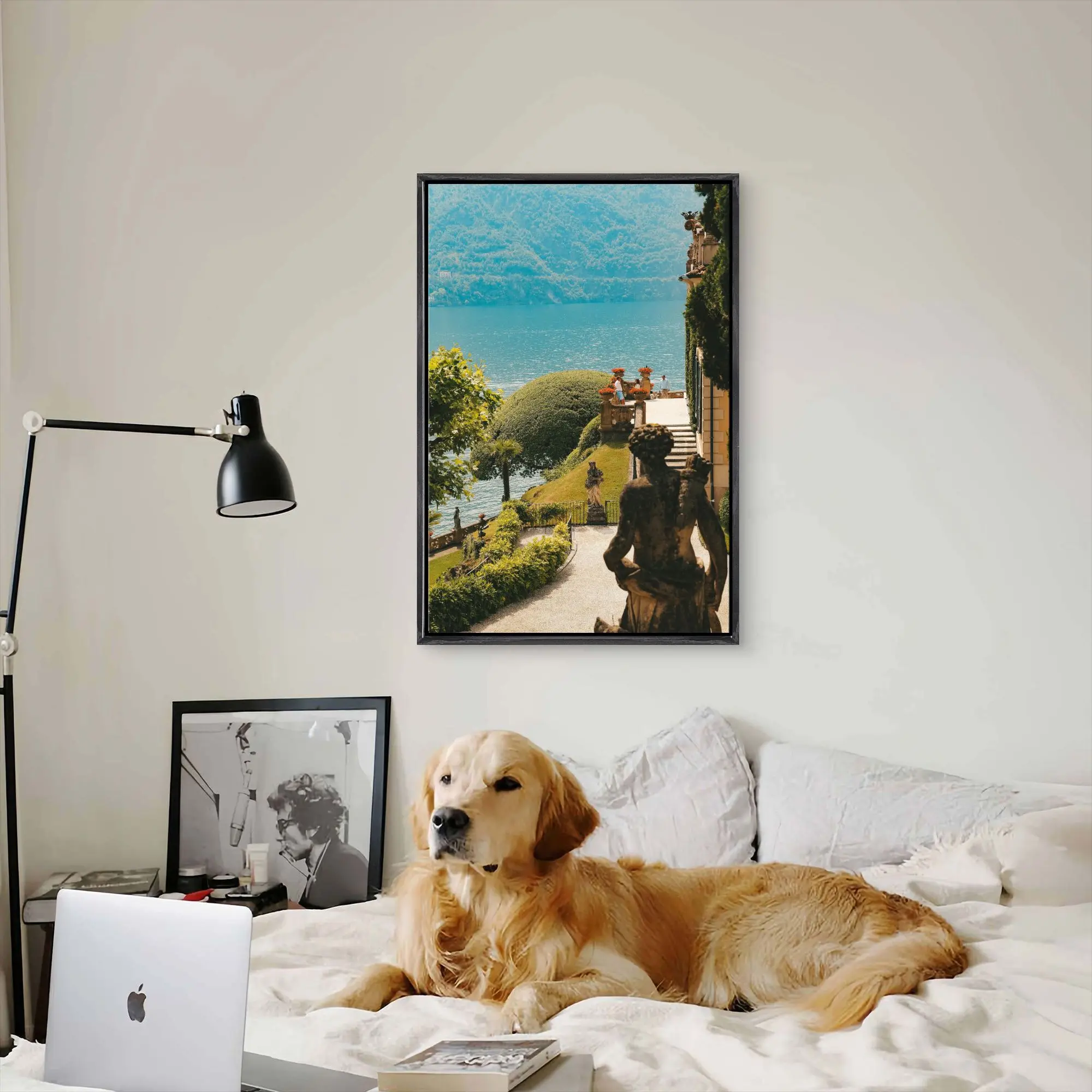 البحر الأبيض المتوسط نمط إيطاليا بحيرة كومو المناظر الطبيعية الخلابة المشهد ليكسايد العائمة مؤطرة قماش ملصق جدار ديكور