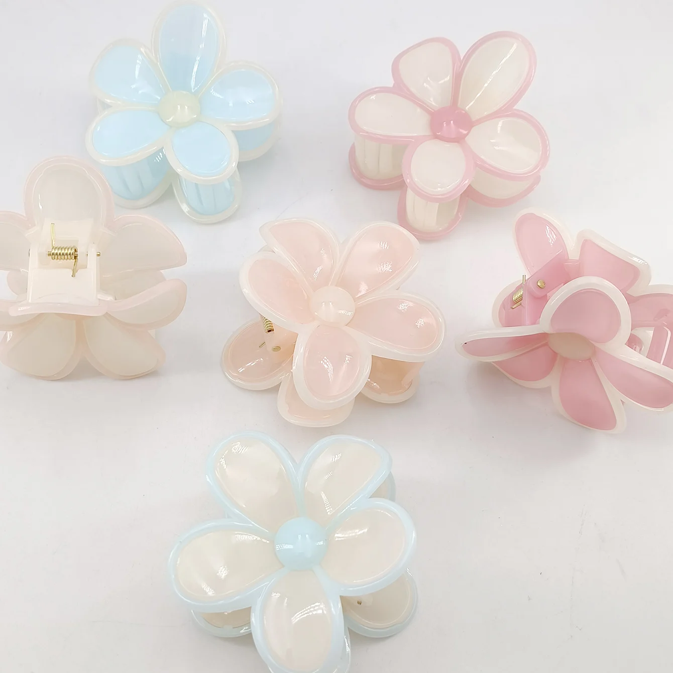 قسط كتلة اللون الزهور مشبك شعر القرش لدغة نصف أوبدو مشبك شعر تنوعا ذيل حصان حامل هلام اللون الأزهار قبضة الشعر