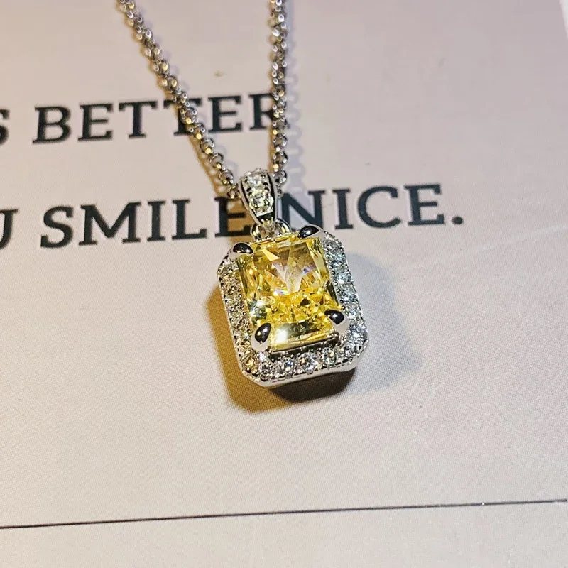 Huitan Exquisite Yellow Cubic Zirconia Women Pendant Necklace Trendy Gorgeous Neck Accessories Modern Chic Wedding Band Jewelry image 3