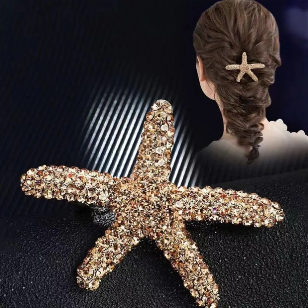 Rhinestone Starfish Hair Pins Barrettes Star Metal Hair Clips Styling Hairpin Hair Accessories Hairgrip Headwear for Women Girls