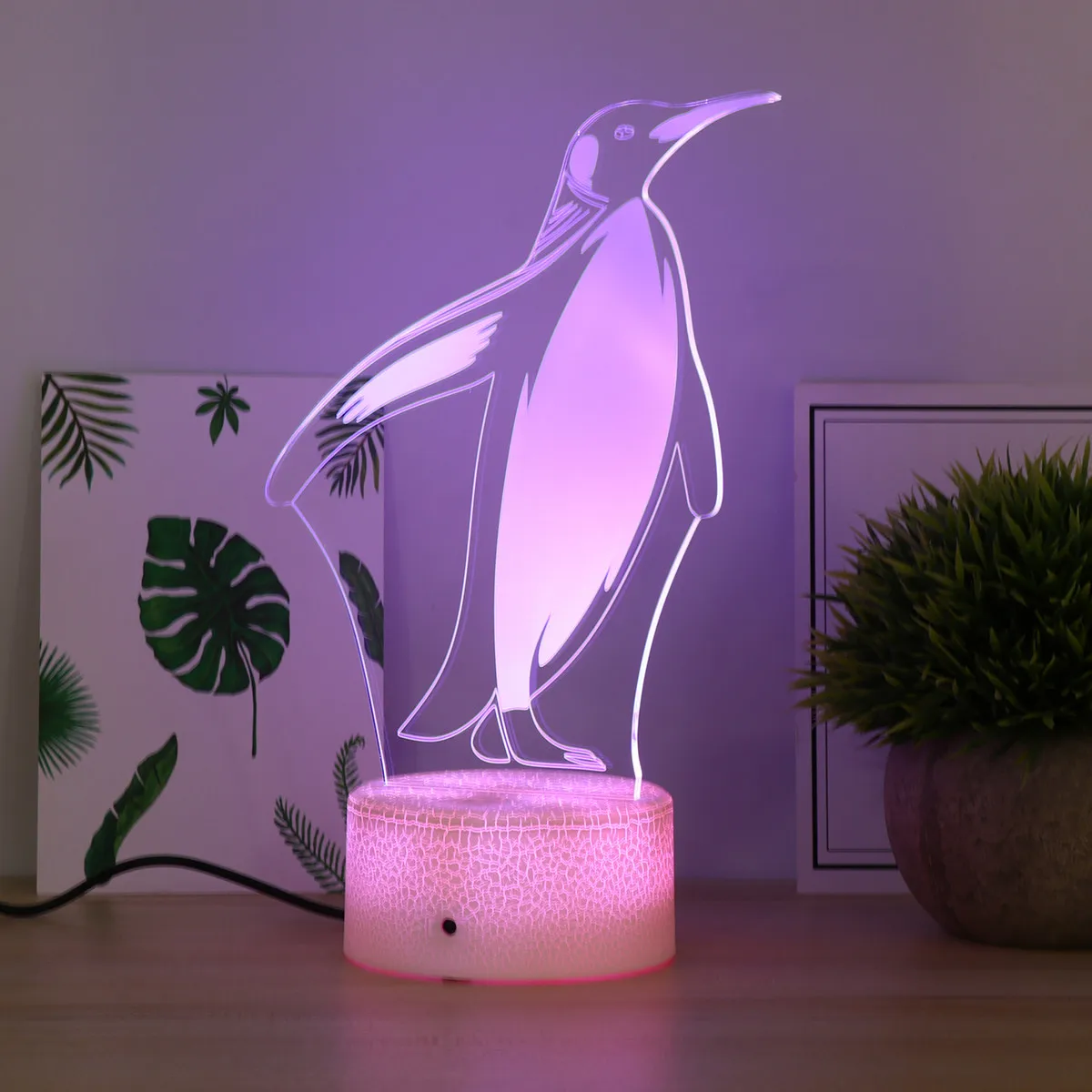 Penguin 3D Illusion Light Acrylic LED Night Lamp Color Changing Desktop Decoration Touch Control for Home Office Bedside Table