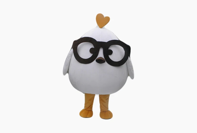 Disfraz de mascota de pollo blanco fresco con gafas negras tamaño adulto tema de pollito disfraces de cosplay de anime carnaval fantasía 2534