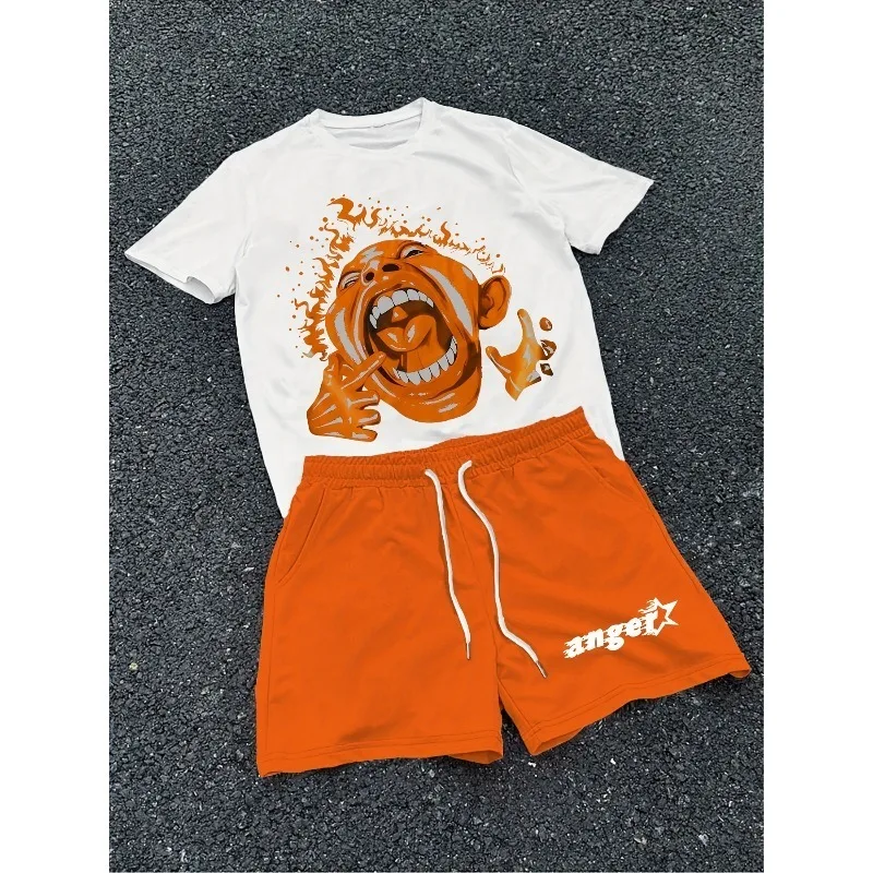 

2025 повседневный комплект из футболки и шорт для повседневного мужского спорта на открытом воздухе с 3D узором, летняя модная тенденция, уличная одежда из полиэфирного волокна