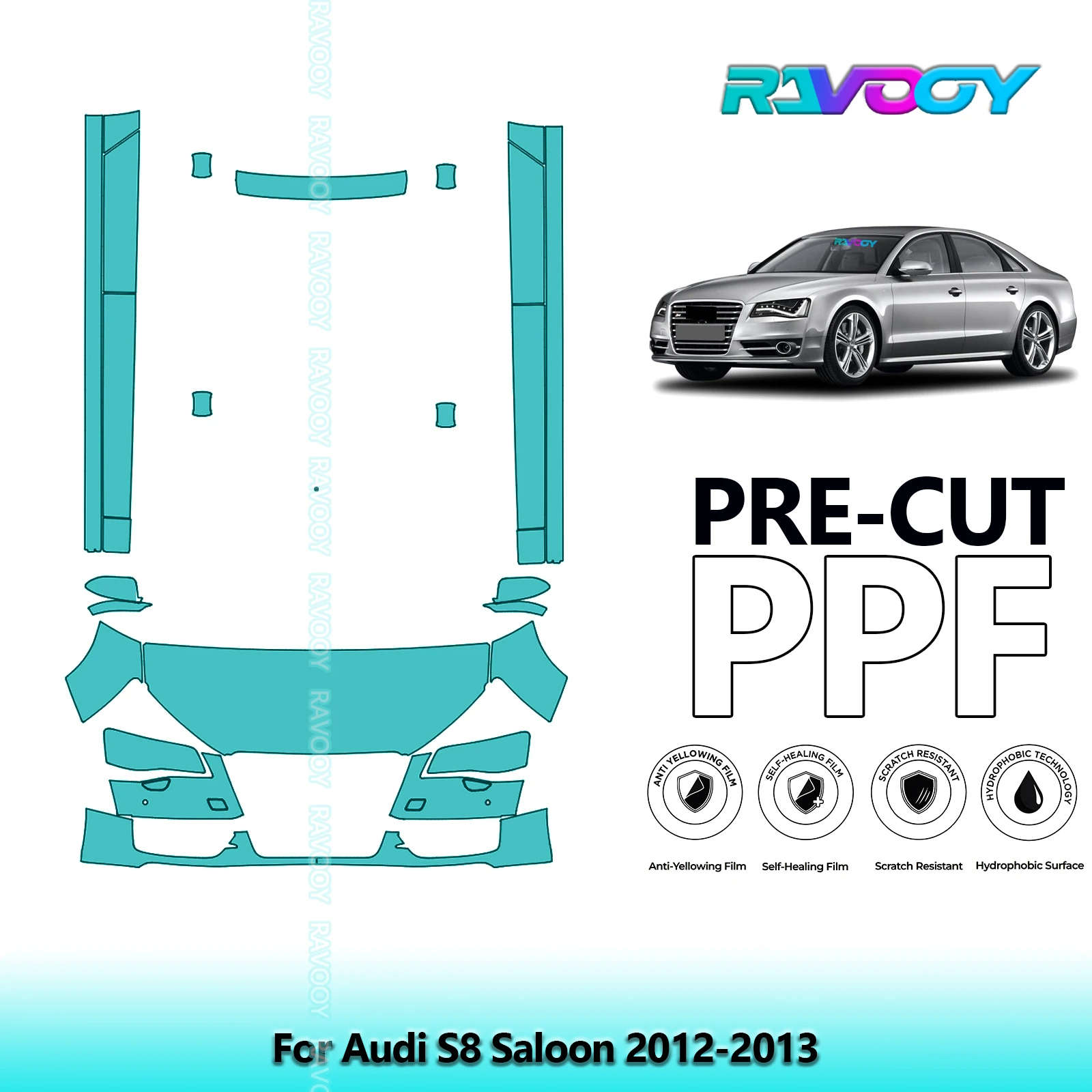 

Front Kit+Rockers Clear Bra Precut PPF Paint Protection Film For Audi S8 Saloon 2012-2013