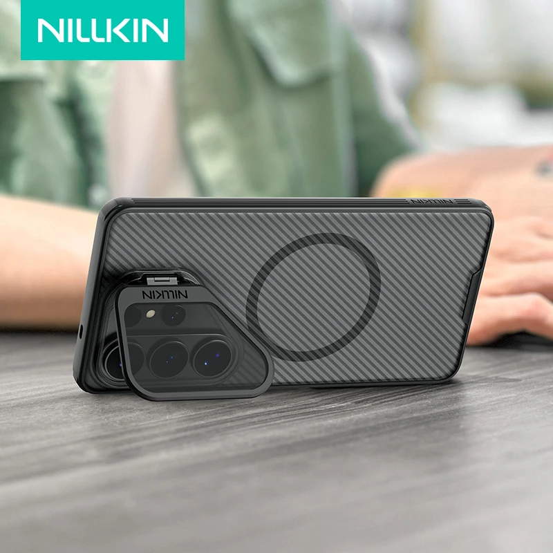 

Магнитный чехол NILLKIN для Samsung Galaxy S26 Ultra, противоударный, с защитой от отпечатков пальцев и царапин, жесткий ПК-чехол с защитой объектива и подставкой