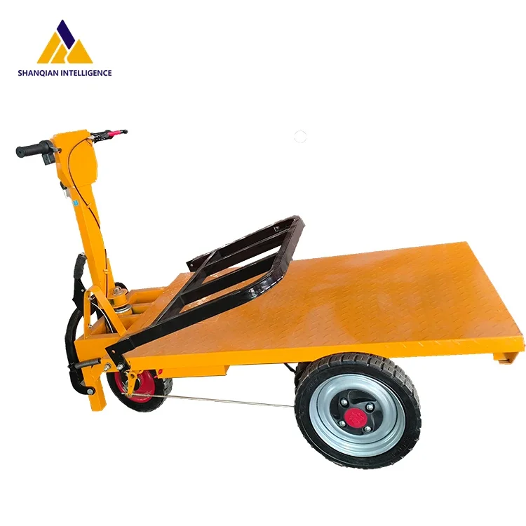 Hot Sale Electric Flat Cart Small Hand Push Flatbed Trolley 3-wheel Flexible Mini Transport Cart