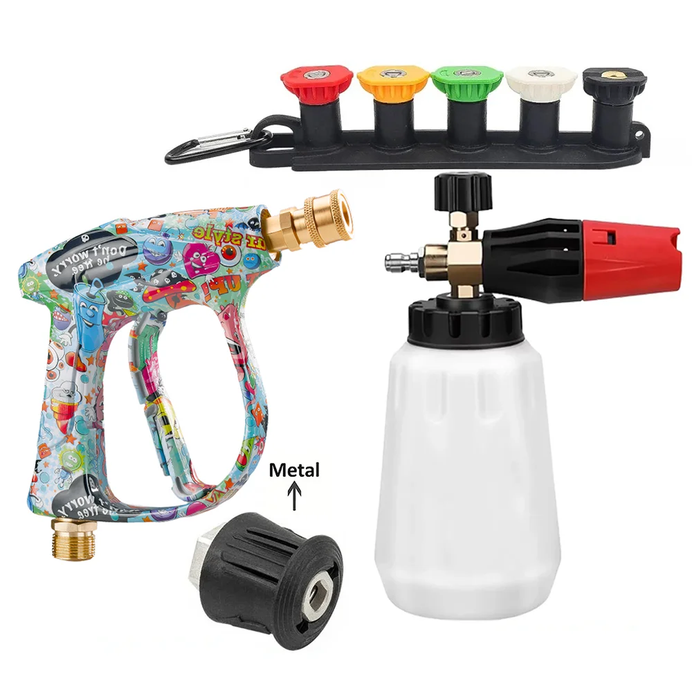 Home Use Graffiti Pressure Washer Gun, Foam Pot, 5 Nozzles, Nozzle Base and Compatible Metal Karcher Adapter