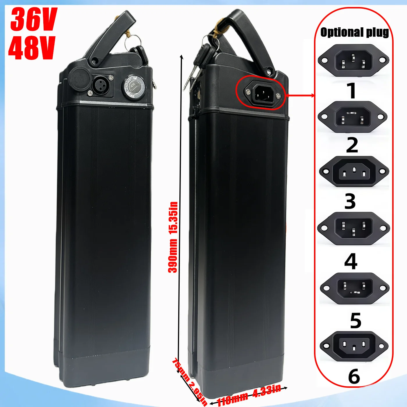 

Original 36V 48V Black Silver Fish 18650 Battery pack 21Ah Built in 30A BMS with 250W 350W 500W 750W 1000W Motor usage +charger