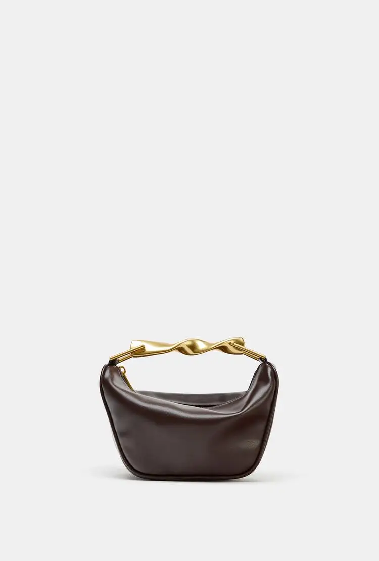 Vintage Twist Metal Handle Underarm Bag for Women, Soft Leather Crescent-Shaped Handbag, Comes with Detachable Gold Chain Shoulder Strap, Light Luxury Minimalist Dumpling Bag, Daily Commuter French-Style Niche Shoulder Crossbody Bag