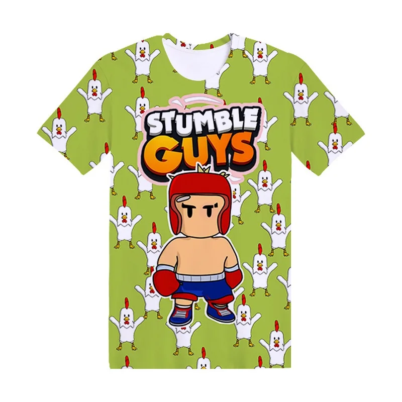 Stumble Guys-Camiseta de dibujos animados para niños, Tops de manga corta, ropa para niños, camisetas de Anime con cuello redondo