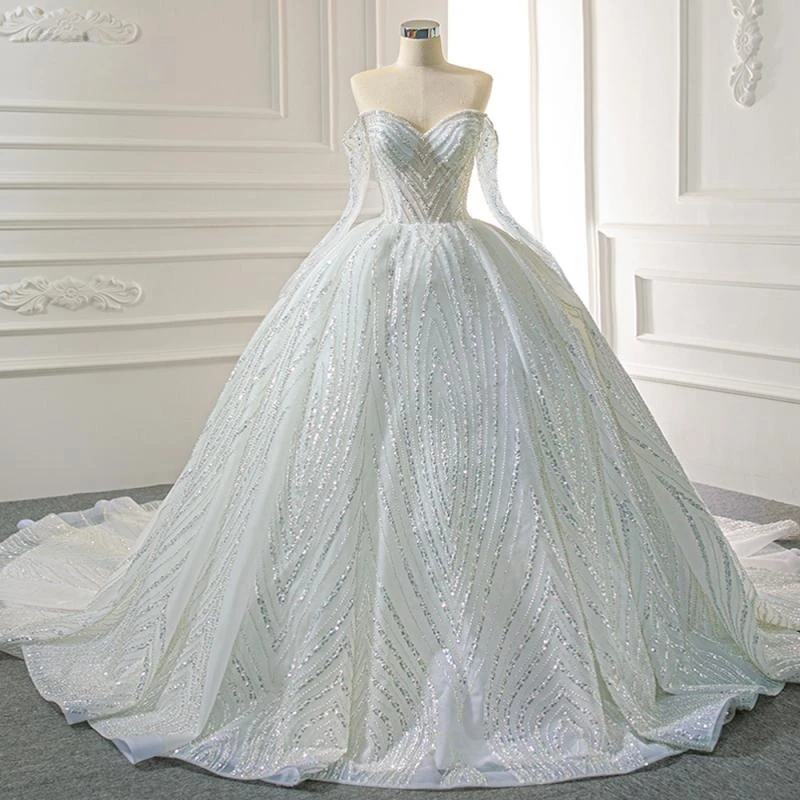 Ballkleid Luxus Brautkleider Schatz von der Schulter vestido de novia Spitze Pailletten glänzende Robe de mariee