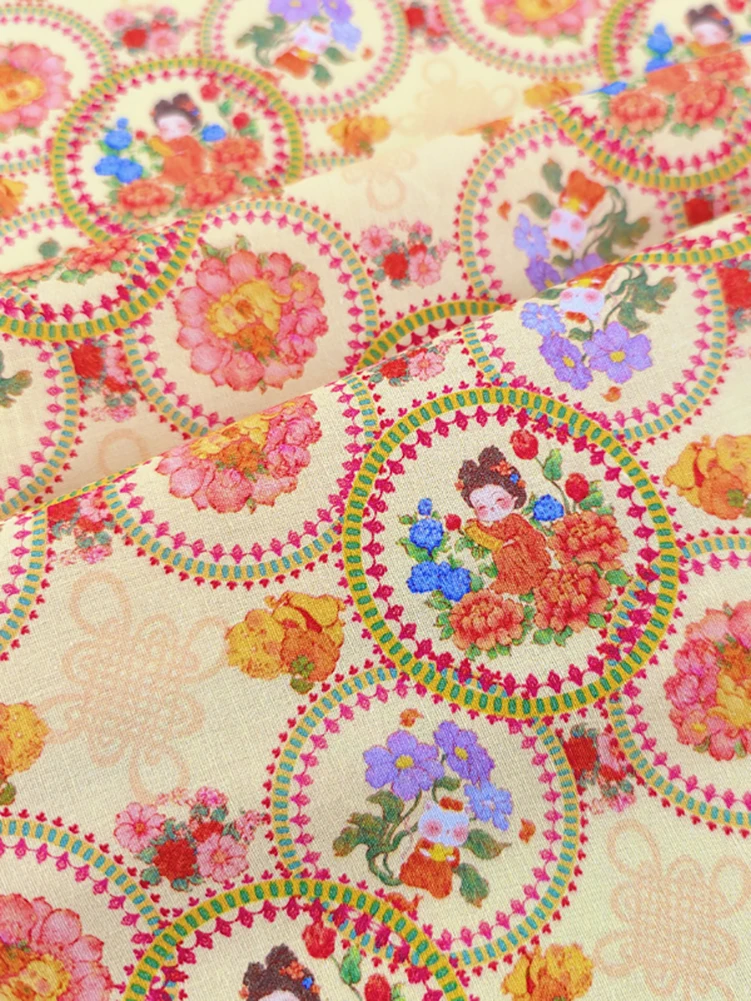 National Style Fabric Cotton 40s Cartoon Handmade DIY Clothing Skirt Shirt Cloth by Half Meter