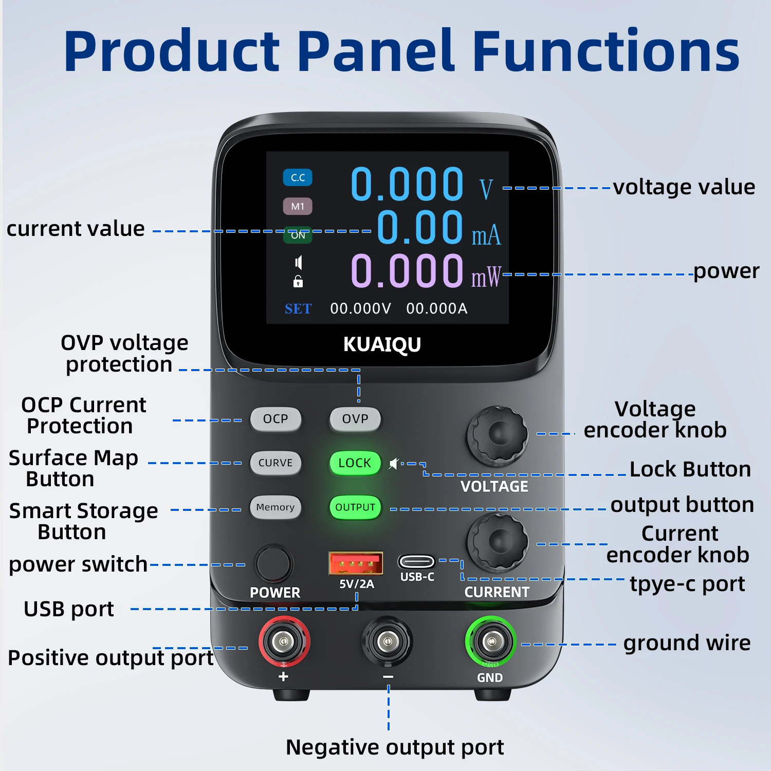 KUAIQU High-precision Five Digit DC Stabilized Power Supply 30V Milliampere Micro Safety Protection DC Battery Simulation Tester