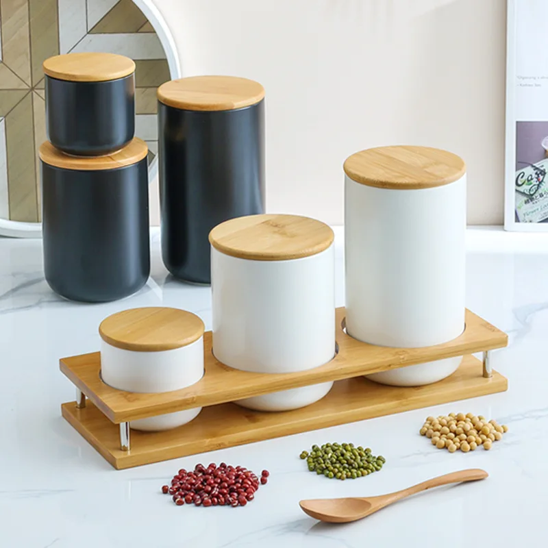 

Creative Ceramic Sealed Jars 3PCS Set Kitchen Storage Containers Nordic Candy Tea Coffee Canisters