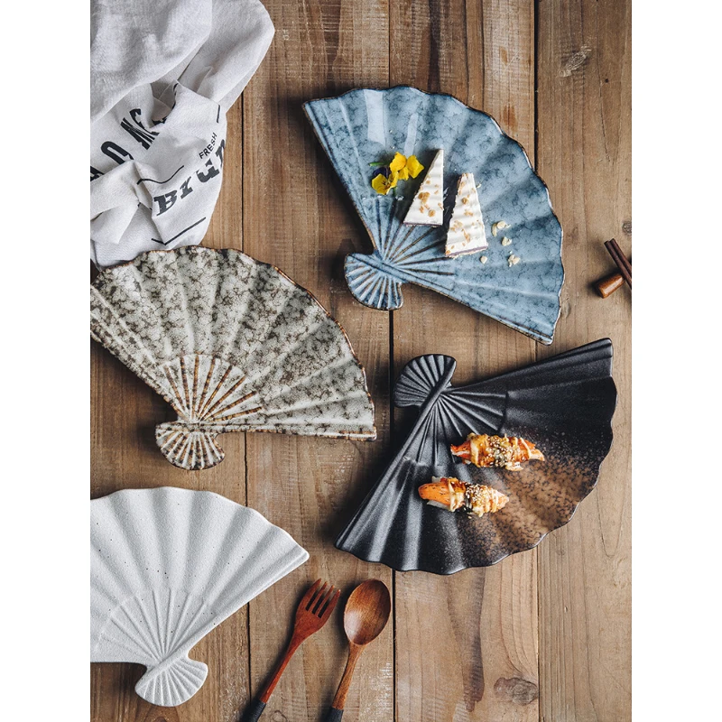 Creative Ceramic Plate Japanese Style Fan-Shaped Porcelain Restaurant Homehold Dinnerware Sushi Cake Afiernoon Tea Snacks Plates