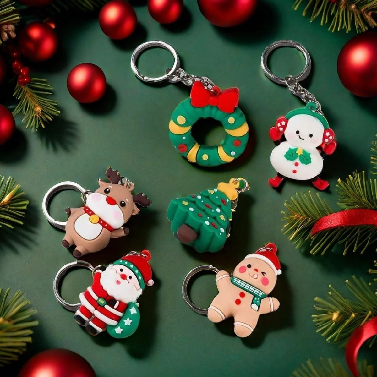 Porte-clés de Noël en silicone pour filles et femmes, cadeau de porte-clés de dessin animé mignon, porte-clés de bracelet JOSanta, cartable, 2 pièces