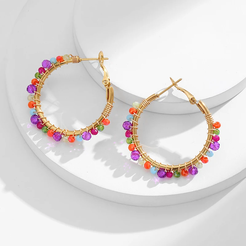 

PAPERPLUS | Boho Hoop Earring Stainless Steel Women Beaded Chic Jewelry Elegant Vacation Hot Sale