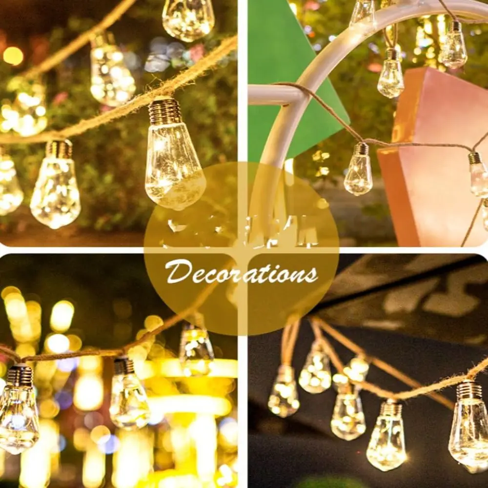 Waterproof Solar String Lights Bulb Lights Shatterproof Bulbs Outdoor String Lights Vintage Design Solar Powered