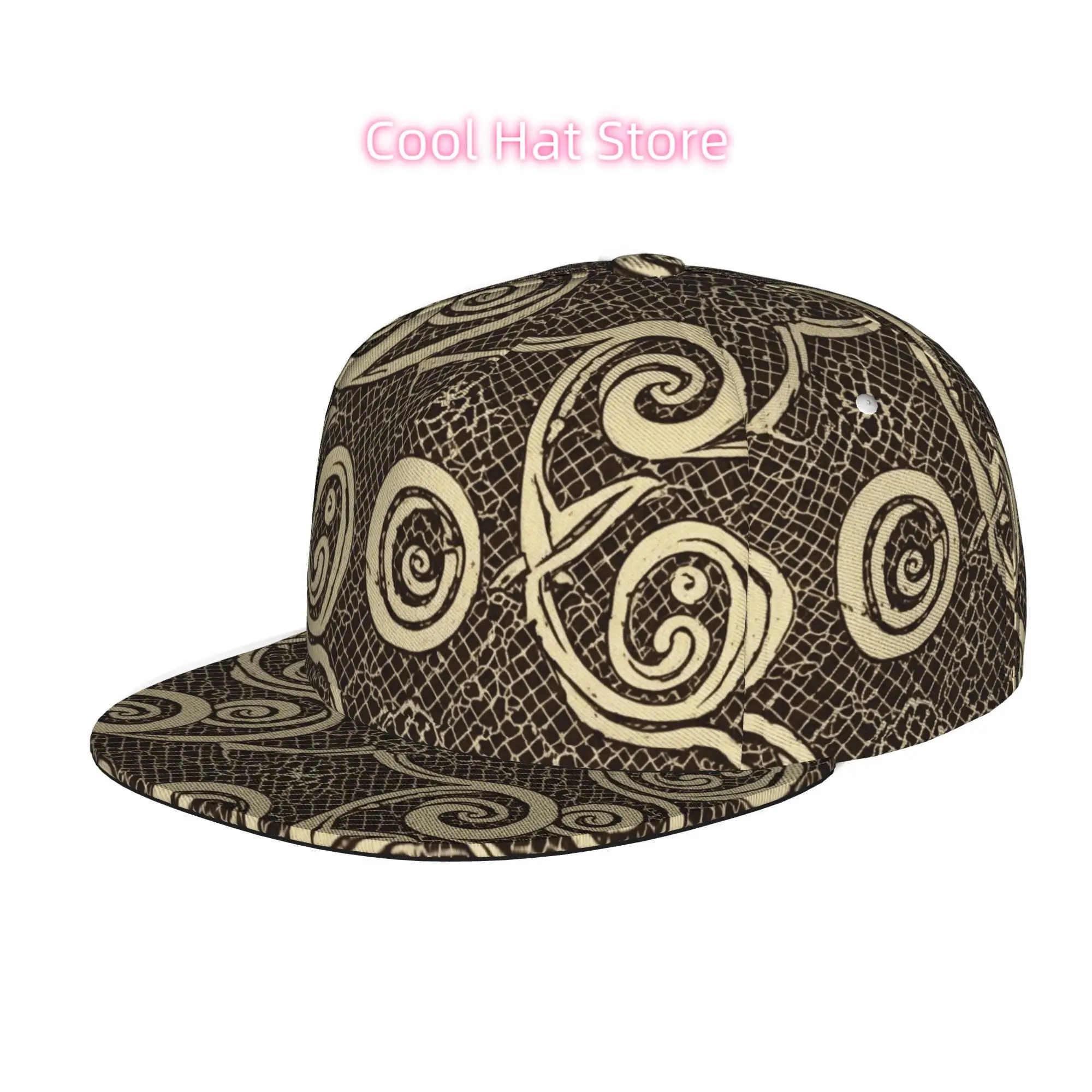 Men's and Women's Baseball Cap, Intricate Swirls on Textured Background Adjustable Snap-on Brim, Flat-top Design - Suitable for
